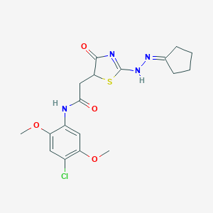 molecular formula C18H21ClN4O4S B399792 N-(4-chloro-2,5-dimethoxyphenyl)-2-[2-(2-cyclopentylidenehydrazinyl)-4-oxo-1,3-thiazol-5-yl]acetamide 