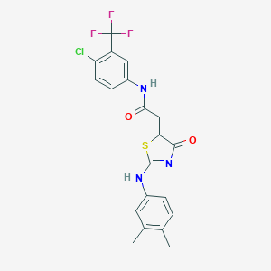 molecular formula C20H17ClF3N3O2S B399793 N-[4-chloro-3-(trifluoromethyl)phenyl]-2-[2-(3,4-dimethylanilino)-4-oxo-1,3-thiazol-5-yl]acetamide 