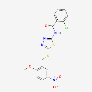 molecular formula C17H13ClN4O4S2 B3997939 2-chloro-N-[5-[(2-methoxy-5-nitrophenyl)methylsulfanyl]-1,3,4-thiadiazol-2-yl]benzamide 