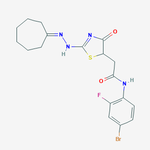 N-(4-bromo-2-fluorophenyl)-2-[2-(2-cycloheptylidenehydrazinyl)-4-oxo-1,3-thiazol-5-yl]acetamide