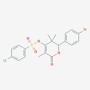 2-(4-bromophenyl)-3,3,5-trimethyl-6-oxo-3,6-dihydro-2H-pyran-4-yl 4-chlorobenzenesulfonate