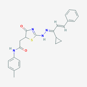 2-[2-[(2E)-2-[(E)-1-cyclopropyl-3-phenylprop-2-enylidene]hydrazinyl]-4-oxo-1,3-thiazol-5-yl]-N-(4-methylphenyl)acetamide