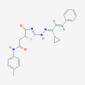 molecular formula C24H24N4O2S B399804 2-[2-[(2E)-2-[(E)-1-cyclopropyl-3-phenylprop-2-enylidene]hydrazinyl]-4-oxo-1,3-thiazol-5-yl]-N-(4-methylphenyl)acetamide 