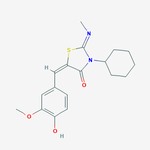 molecular formula C18H22N2O3S B399806 3-Cyclohexyl-5-(4-hydroxy-3-methoxybenzylidene)-2-(methylimino)-1,3-thiazolidin-4-one 