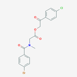 molecular formula C18H15BrClNO4 B399807 2-(4-Chlorophenyl)-2-oxoethyl [(4-bromobenzoyl)(methyl)amino]acetate 