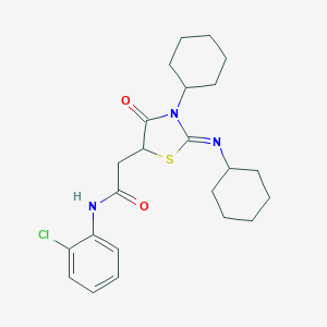 molecular formula C23H30ClN3O2S B399809 N-(2-chlorophenyl)-2-[3-cyclohexyl-2-(cyclohexylimino)-4-oxo-1,3-thiazolidin-5-yl]acetamide 