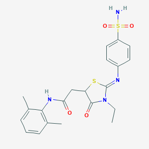 molecular formula C21H24N4O4S2 B399811 2-(2-{[4-(aminosulfonyl)phenyl]imino}-3-ethyl-4-oxo-1,3-thiazolidin-5-yl)-N-(2,6-dimethylphenyl)acetamide 