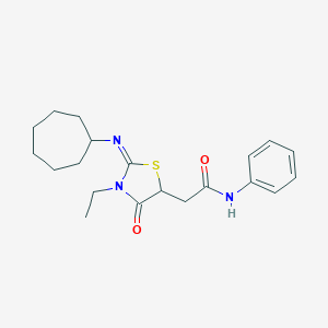molecular formula C20H27N3O2S B399812 2-[2-(cycloheptylimino)-3-ethyl-4-oxo-1,3-thiazolidin-5-yl]-N-phenylacetamide 