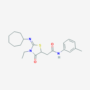 molecular formula C21H29N3O2S B399813 2-[2-(cycloheptylimino)-3-ethyl-4-oxo-1,3-thiazolidin-5-yl]-N-(3-methylphenyl)acetamide 