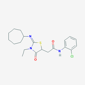 molecular formula C20H26ClN3O2S B399815 N-(2-chlorophenyl)-2-[2-(cycloheptylimino)-3-ethyl-4-oxo-1,3-thiazolidin-5-yl]acetamide 