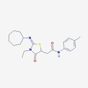 molecular formula C21H29N3O2S B399817 2-[2-(cycloheptylimino)-3-ethyl-4-oxo-1,3-thiazolidin-5-yl]-N-(4-methylphenyl)acetamide 