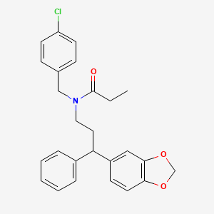 molecular formula C26H26ClNO3 B3998477 N-[3-(2H-1,3-BENZODIOXOL-5-YL)-3-PHENYLPROPYL]-N-[(4-CHLOROPHENYL)METHYL]PROPANAMIDE 