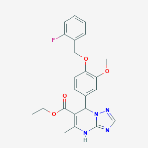 molecular formula C23H23FN4O4 B399854 Ethyl 7-{4-[(2-fluorobenzyl)oxy]-3-methoxyphenyl}-5-methyl-4,7-dihydro[1,2,4]triazolo[1,5-a]pyrimidine-6-carboxylate 