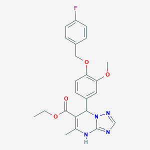 molecular formula C23H23FN4O4 B399858 Ethyl 7-{4-[(4-fluorobenzyl)oxy]-3-methoxyphenyl}-5-methyl-4,7-dihydro[1,2,4]triazolo[1,5-a]pyrimidine-6-carboxylate 