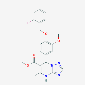 molecular formula C22H21FN4O4 B399859 Methyl7-{4-[(2-fluorobenzyl)oxy]-3-methoxyphenyl}-5-methyl-4,7-dihydro[1,2,4]triazolo[1,5-a]pyrimidine-6-carboxylate 