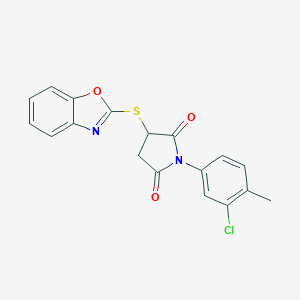 molecular formula C18H13ClN2O3S B399864 3-(1,3-Benzoxazol-2-ylthio)-1-(3-chloro-4-methylphenyl)-2,5-pyrrolidinedione 