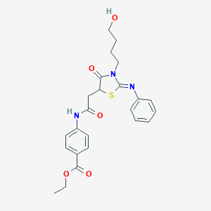 molecular formula C24H27N3O5S B399865 Ethyl 4-({[3-(4-hydroxybutyl)-4-oxo-2-(phenylimino)-1,3-thiazolidin-5-yl]acetyl}amino)benzoate 