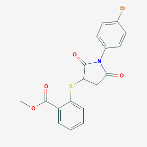 molecular formula C18H14BrNO4S B399866 Methyl2-{[1-(4-bromophenyl)-2,5-dioxo-3-pyrrolidinyl]thio}benzoate 