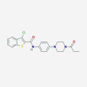 molecular formula C22H22ClN3O2S B399871 3-chloro-N-[4-(4-propanoylpiperazin-1-yl)phenyl]-1-benzothiophene-2-carboxamide 