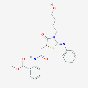 molecular formula C23H25N3O5S B399875 Methyl 2-({[3-(4-hydroxybutyl)-4-oxo-2-(phenylimino)-1,3-thiazolidin-5-yl]acetyl}amino)benzoate 
