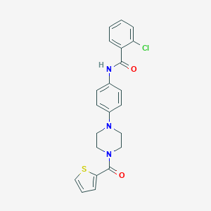 molecular formula C22H20ClN3O2S B399880 2-Chloro-N-{4-[4-(thiophene-2-carbonyl)-piperazin-1-yl]-phenyl}-benzamide 
