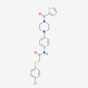 molecular formula C23H22ClN3O2S2 B399883 2-[(4-chlorophenyl)sulfanyl]-N-{4-[4-(thiophen-2-ylcarbonyl)piperazin-1-yl]phenyl}acetamide 