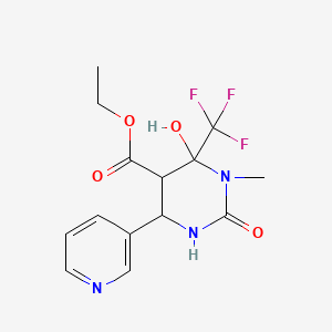 molecular formula C14H16F3N3O4 B3998848 Ethyl 6-hydroxy-1-methyl-2-oxo-4-(pyridin-3-yl)-6-(trifluoromethyl)hexahydropyrimidine-5-carboxylate 