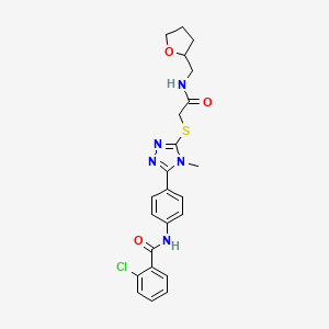 molecular formula C23H24ClN5O3S B3998883 2-chloro-N-{4-[4-methyl-5-({2-oxo-2-[(tetrahydro-2-furanylmethyl)amino]ethyl}thio)-4H-1,2,4-triazol-3-yl]phenyl}benzamide 