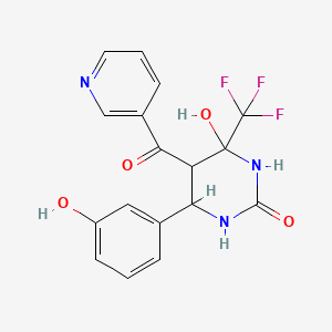 molecular formula C17H14F3N3O4 B3998952 4-Hydroxy-6-(3-hydroxyphenyl)-5-(pyridine-3-carbonyl)-4-(trifluoromethyl)-1,3-diazinan-2-one 