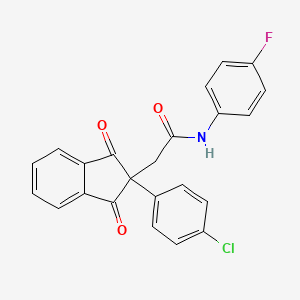 molecular formula C23H15ClFNO3 B3998959 2-[2-(4-chlorophenyl)-1,3-dioxo-2,3-dihydro-1H-inden-2-yl]-N-(4-fluorophenyl)acetamide 