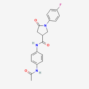 molecular formula C19H18FN3O3 B3999011 N-[4-(acetylamino)phenyl]-1-(4-fluorophenyl)-5-oxopyrrolidine-3-carboxamide 