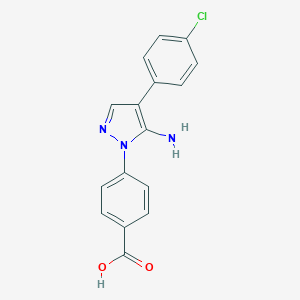 molecular formula C16H12ClN3O2 B399914 4-[5-amino-4-(4-chlorophenyl)-1H-pyrazol-1-yl]benzoic acid 