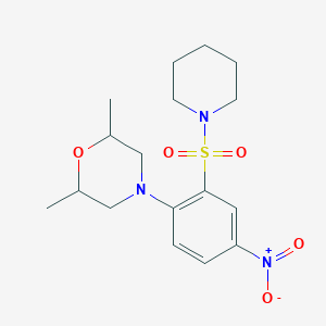 molecular formula C17H25N3O5S B3999157 2,6-DIMETHYL-4-[4-NITRO-2-(PIPERIDINOSULFONYL)PHENYL]MORPHOLINE 