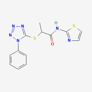 molecular formula C13H12N6OS2 B3999204 2-[(1-phenyl-1H-tetrazol-5-yl)sulfanyl]-N-(1,3-thiazol-2-yl)propanamide 