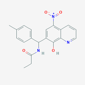 molecular formula C20H19N3O4 B3999243 N-[(8-hydroxy-5-nitro-7-quinolinyl)(4-methylphenyl)methyl]propanamide 