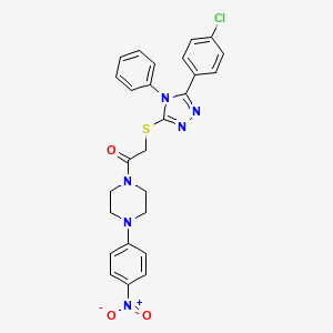 molecular formula C26H23ClN6O3S B3999305 2-{[5-(4-CHLOROPHENYL)-4-PHENYL-4H-1,2,4-TRIAZOL-3-YL]SULFANYL}-1-[4-(4-NITROPHENYL)PIPERAZINO]-1-ETHANONE 