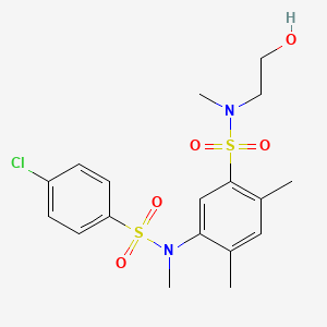 molecular formula C18H23ClN2O5S2 B3999474 5-[(4-chlorophenyl)sulfonyl-methylamino]-N-(2-hydroxyethyl)-N,2,4-trimethylbenzenesulfonamide 