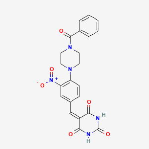 molecular formula C22H19N5O6 B3999499 5-{[4-(4-Benzoylpiperazin-1-YL)-3-nitrophenyl]methylidene}-1,3-diazinane-2,4,6-trione 