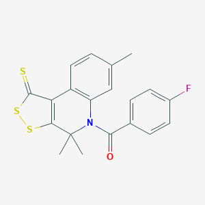 molecular formula C20H16FNOS3 B399958 5-(4-fluorobenzoyl)-4,4,7-trimethyl-4,5-dihydro-1H-[1,2]dithiolo[3,4-c]quinoline-1-thione CAS No. 299970-31-3