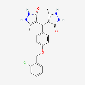 molecular formula C22H21ClN4O3 B3999590 4-({4-[(2-CHLOROPHENYL)METHOXY]PHENYL}(5-HYDROXY-3-METHYL-1H-PYRAZOL-4-YL)METHYL)-3-METHYL-1H-PYRAZOL-5-OL 