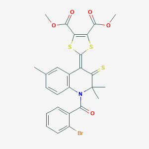 molecular formula C26H22BrNO5S3 B399967 dimethyl 2-(1-(2-bromobenzoyl)-2,2,6-trimethyl-3-thioxo-2,3-dihydro-4(1H)-quinolinylidene)-1,3-dithiole-4,5-dicarboxylate 