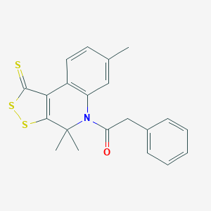 molecular formula C21H19NOS3 B399970 4,4,7-trimethyl-5-(phenylacetyl)-4,5-dihydro-1H-[1,2]dithiolo[3,4-c]quinoline-1-thione CAS No. 296272-28-1