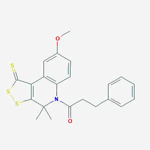 molecular formula C22H21NO2S3 B399972 8-methoxy-4,4-dimethyl-5-(3-phenylpropanoyl)-4,5-dihydro-1H-[1,2]dithiolo[3,4-c]quinoline-1-thione CAS No. 296272-17-8