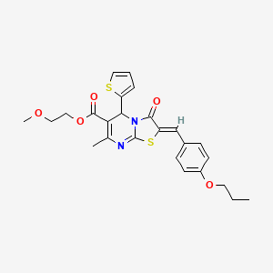 molecular formula C25H26N2O5S2 B4000061 2-methoxyethyl 7-methyl-3-oxo-2-(4-propoxybenzylidene)-5-(2-thienyl)-2,3-dihydro-5H-[1,3]thiazolo[3,2-a]pyrimidine-6-carboxylate 