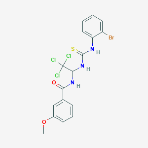 molecular formula C17H15BrCl3N3O2S B400008 N-(1-{[(2-bromoanilino)carbothioyl]amino}-2,2,2-trichloroethyl)-3-methoxybenzamide 