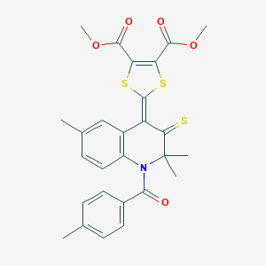 molecular formula C27H25NO5S3 B400012 Dimethyl 2-[2,2,6-trimethyl-1-(4-methylbenzoyl)-3-sulfanylidenequinolin-4-ylidene]-1,3-dithiole-4,5-dicarboxylate CAS No. 301655-47-0