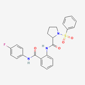 molecular formula C24H22FN3O4S B4000221 N-{2-[(4-fluorophenyl)carbamoyl]phenyl}-1-(phenylsulfonyl)prolinamide 