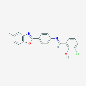 molecular formula C21H15ClN2O2 B400024 2-Chloro-6-({[4-(5-methyl-1,3-benzoxazol-2-yl)phenyl]imino}methyl)phenol 