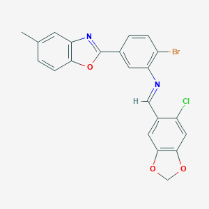 molecular formula C22H14BrClN2O3 B400046 2-Bromo-N-(6-chloropiperonylidene)-5-(5-methyl-2-benzoxazolyl)aniline 
