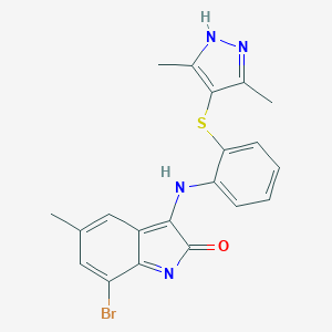 molecular formula C20H17BrN4OS B400055 7-bromo-3-[2-[(3,5-dimethyl-1H-pyrazol-4-yl)sulfanyl]anilino]-5-methylindol-2-one 